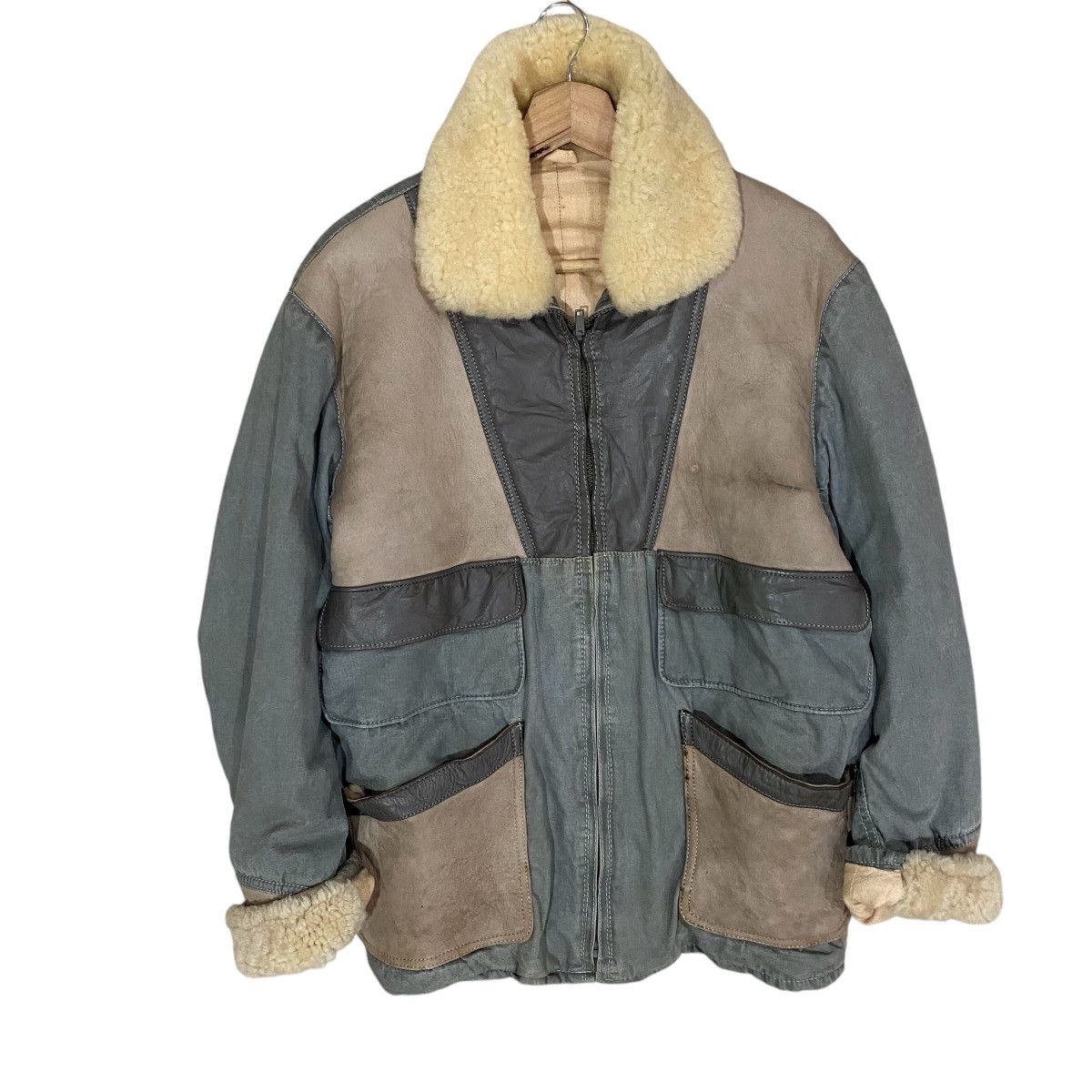 Vintage 🔥VINTAGE LAMBSKIN PATCHWORK SHEARLING LEATHER PART JACKET Size US L / EU 52-54 / 3 - 4 Thumbnail
