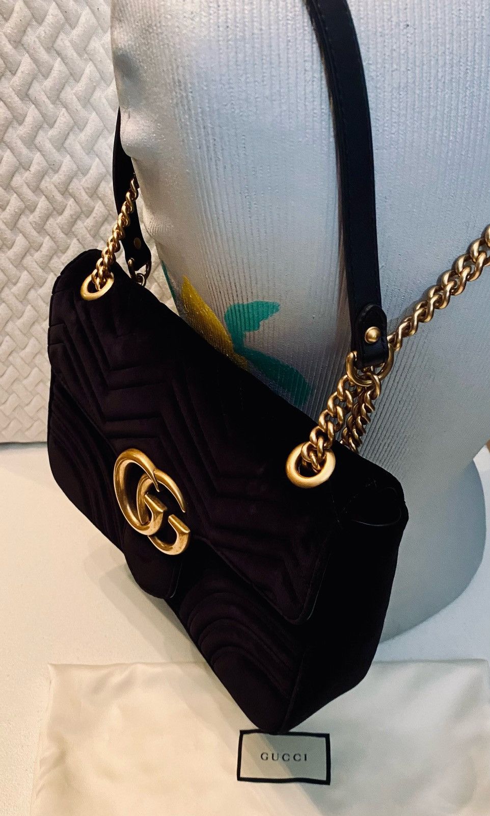 Gucci Gucci 🇮🇹 Black Velvet Matelasse Medium 2.0 GG Marmont Bag New Size ONE SIZE - 8 Thumbnail