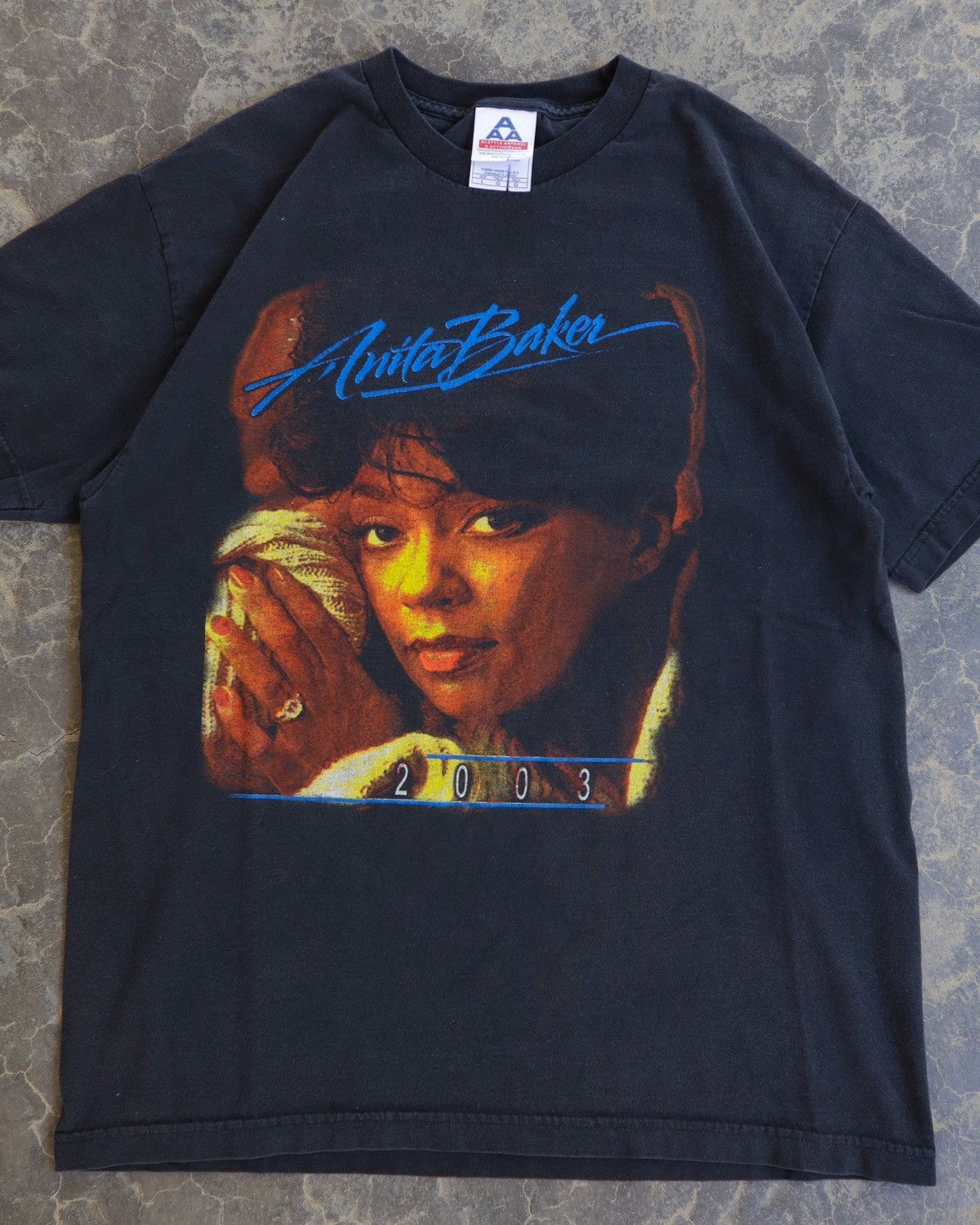 image of Aaa x Made In USA Vintage Anita Baker Tour Rap Faded Black Tee, Men's (Size Large)
