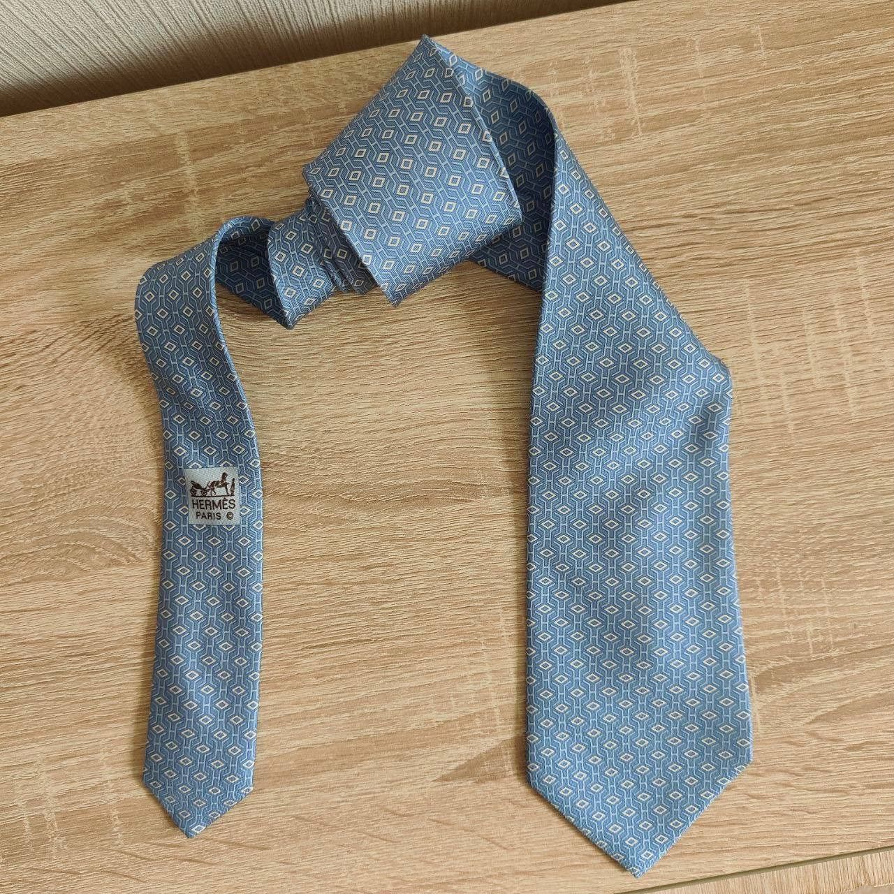 Hermes Hermes Paris Silk Tie 5401 OA Geometry Blue Size ONE SIZE - 2 Thumbnail