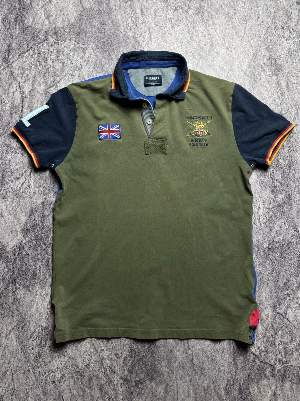 Pre-owned Hackett England Army Polo Team Blokecore Style Polo Tee In Green
