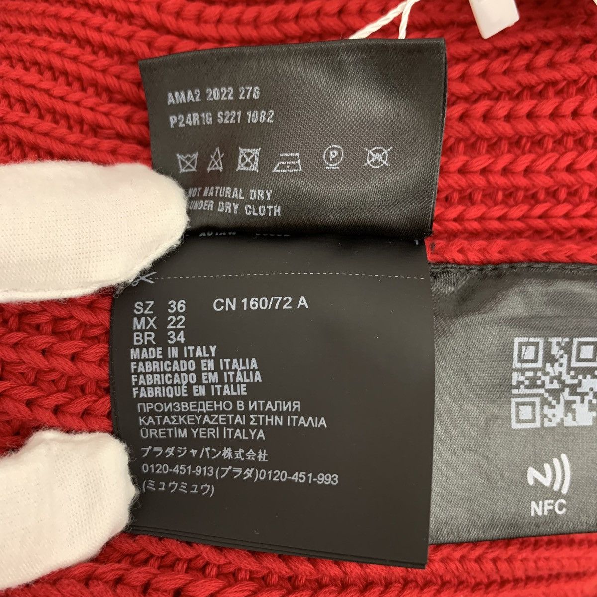 Prada Prada 22 Red Logo Monogram Embroidered Cotton V-Neck Sweater Size XS / US 0-2 / IT 36-38 - 8 Thumbnail