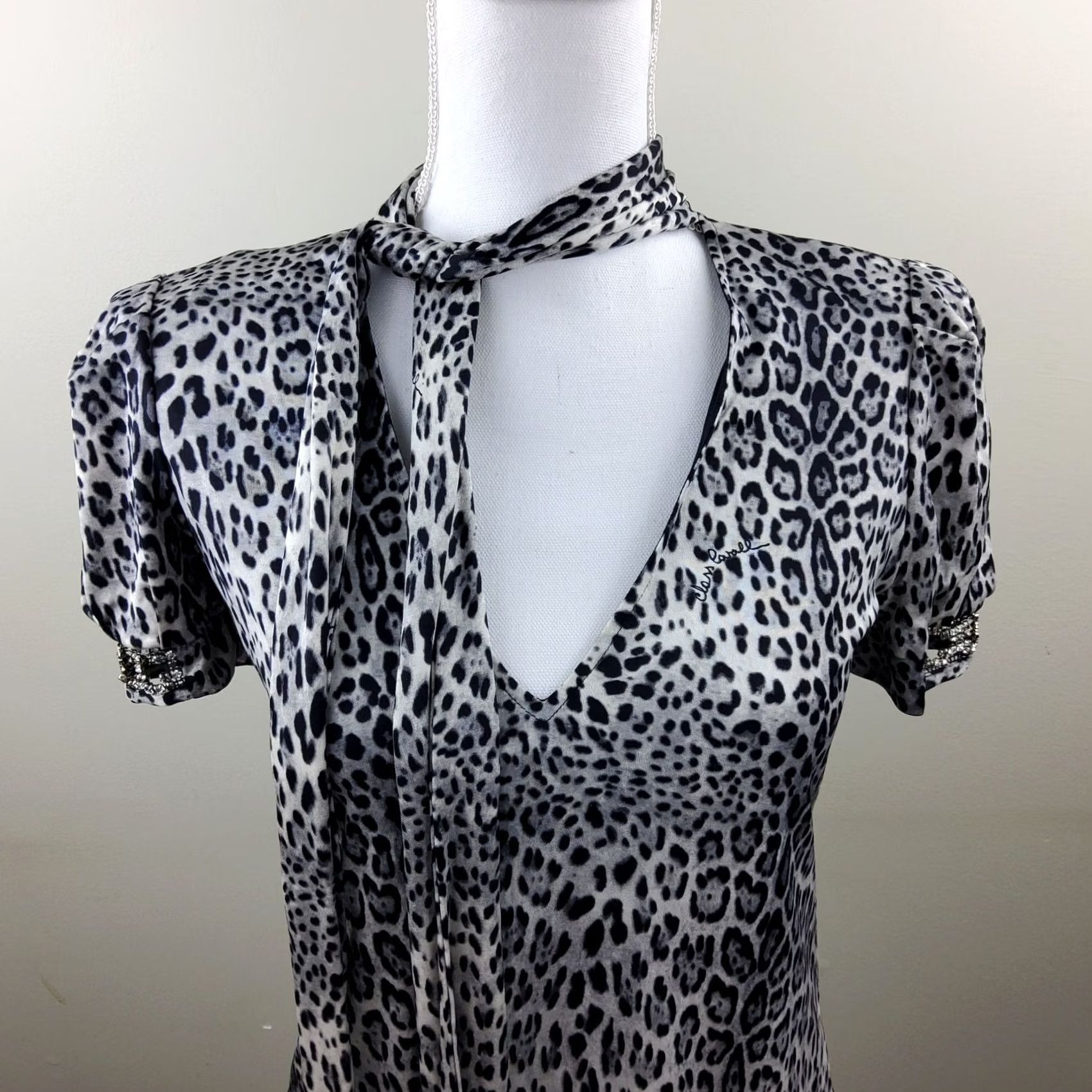 Roberto Cavalli Roberto Cavalli Class Jaguar Print 100% Silk Rhinestone Sleeve Dress Size 40 Multicolor Short V-Neck Womens Night? Size S / US 4 / IT 40 - 3 Thumbnail