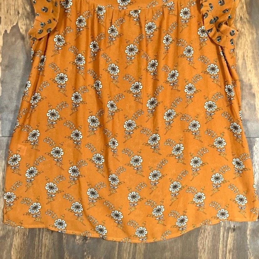 Loft LOFT Blouse Floral Cap Sleeve Button Back Closure Medium Womens Mustard Yellow Size M / US 6-8 / IT 42-44 - 3 Thumbnail