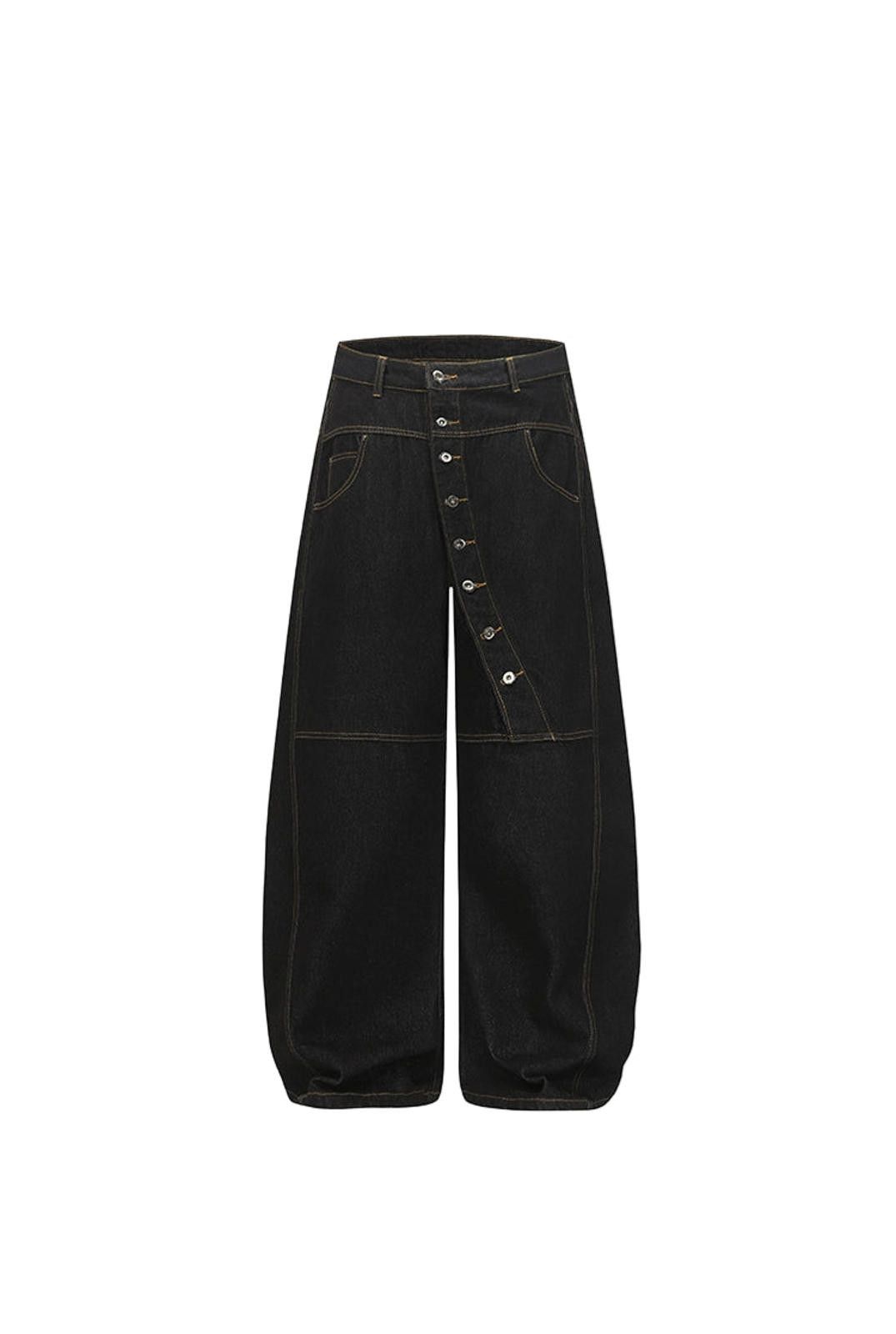 Japanese Brand Black Wide Leg Denim Jeans, Button-Front Detail Jeans Size US 32 / EU 48 - 2 Thumbnail