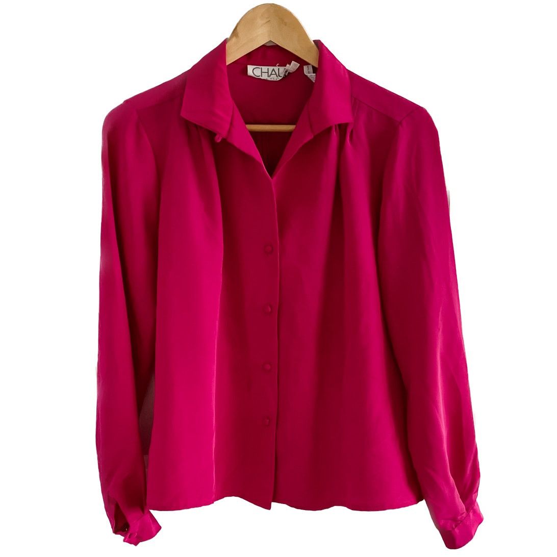 Vintage Vintage hot pink chiffon blouse w/ shoulder pleats M Size M / US 6-8 / IT 42-44 - 1 Thumbnail