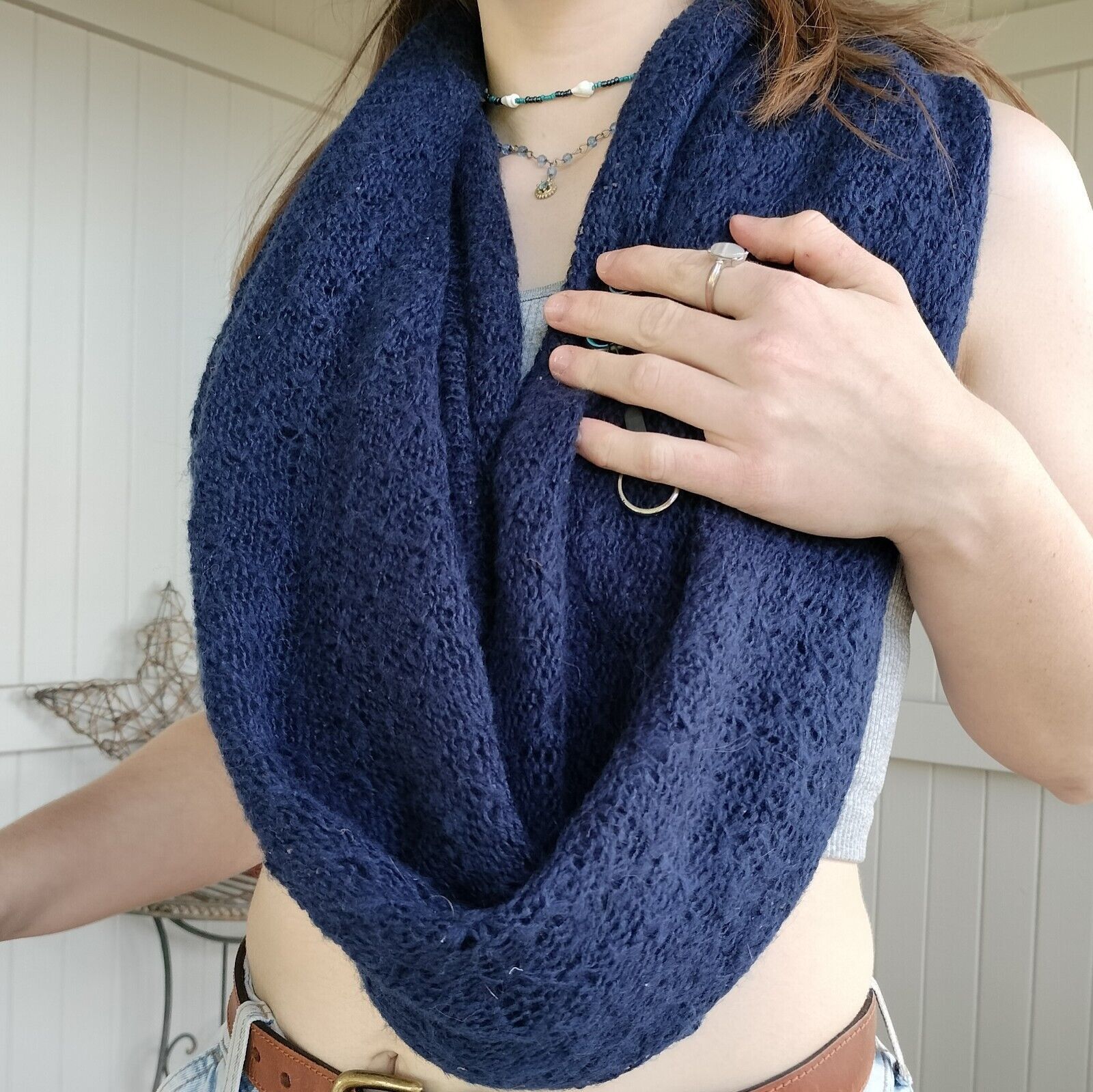 Designer Infinity Scarf One Size Knit Crochet Lace Stitch Shawl Size ONE SIZE - 4 Thumbnail