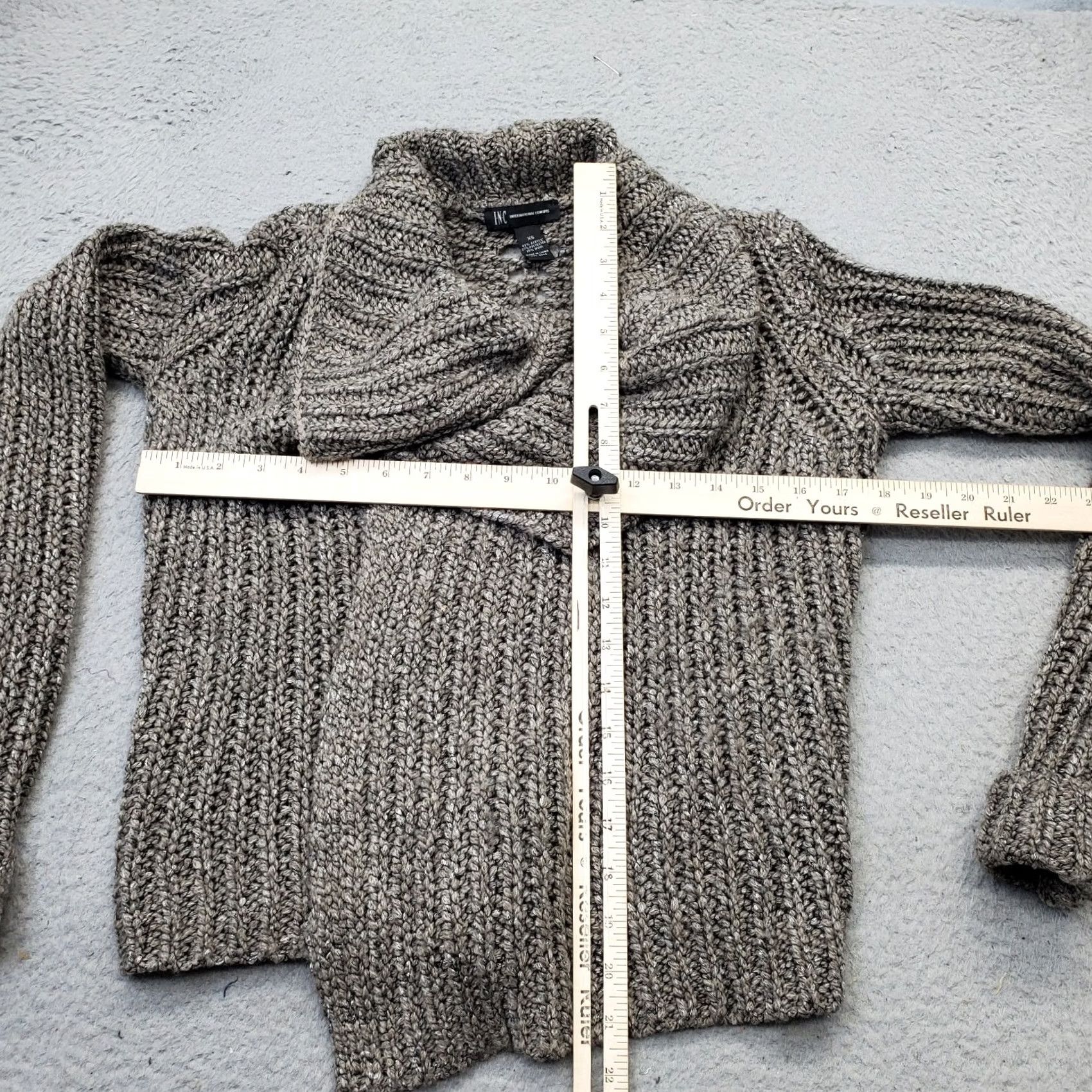 Vintage INC International Concepts Cardigan Women XS Gray Metallic Open Front Knit Sweater Size XS / US 0-2 / IT 36-38 - 4 Thumbnail