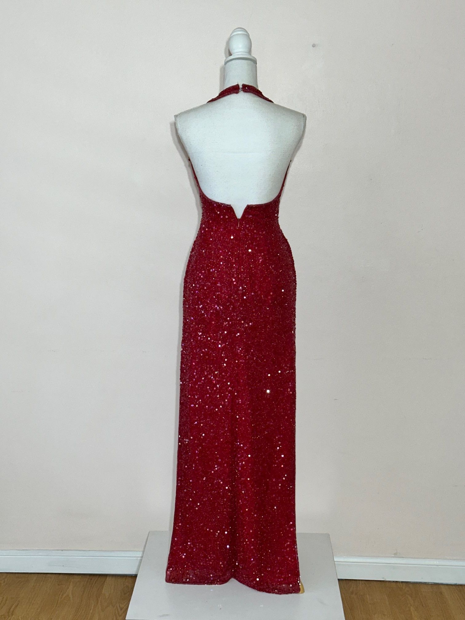 Vintage Scala Red Beaded and Sequin Halter Gown Size M Size M / US 6-8 / IT 42-44 - 5 Thumbnail