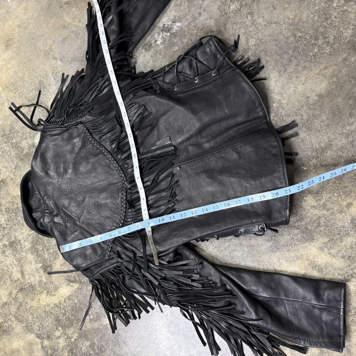 Vintage vintage black leather fitted zip up tassel fringe jacket Size US S / EU 44-46 / 1 - 6 Thumbnail