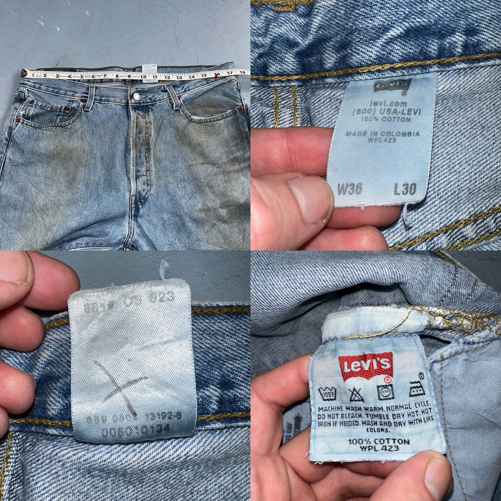 Levi's VINTAGE Levi's 501 Jeans Straight Men 36x30 Blue Light Wash 90s 36 Jeans Regular Mens Size US 36 / EU 52 - 8 Thumbnail