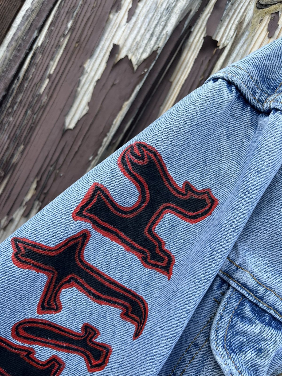 Lee Vintage Acid Bath Lee Distressed Custom Made Denim Jacket Size US L / EU 52-54 / 3 - 15 Thumbnail