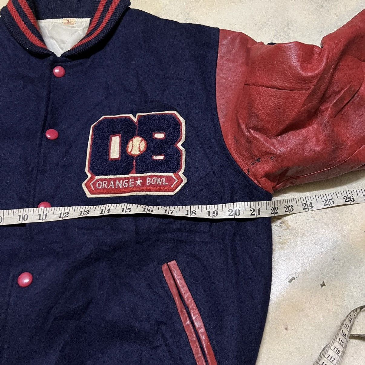 Vintage Vintage Orange Bowl Leather Sleeve Varsity Jacket Size US L / EU 52-54 / 3 - 9 Thumbnail