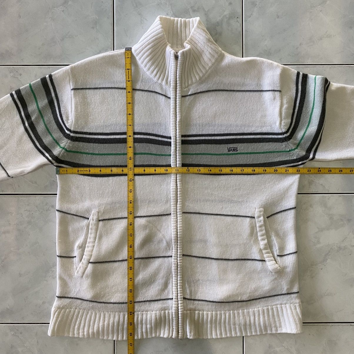 Vans VANS White Zip-Up Knit Sweater Striped Vintage Streetwear Size US L / EU 52-54 / 3 - 18 Thumbnail