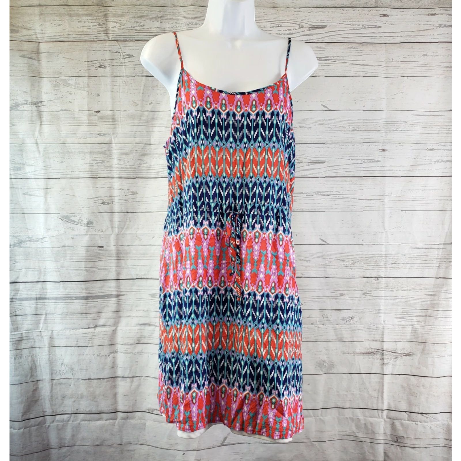 Vintage VINTAGE Pixley Womens Dress Spaghetti Strap Blue Red Rayon Short 25" L Casual Shift Sleeveless Adult Womens Size L / US 10 / IT 46 - 2 Thumbnail