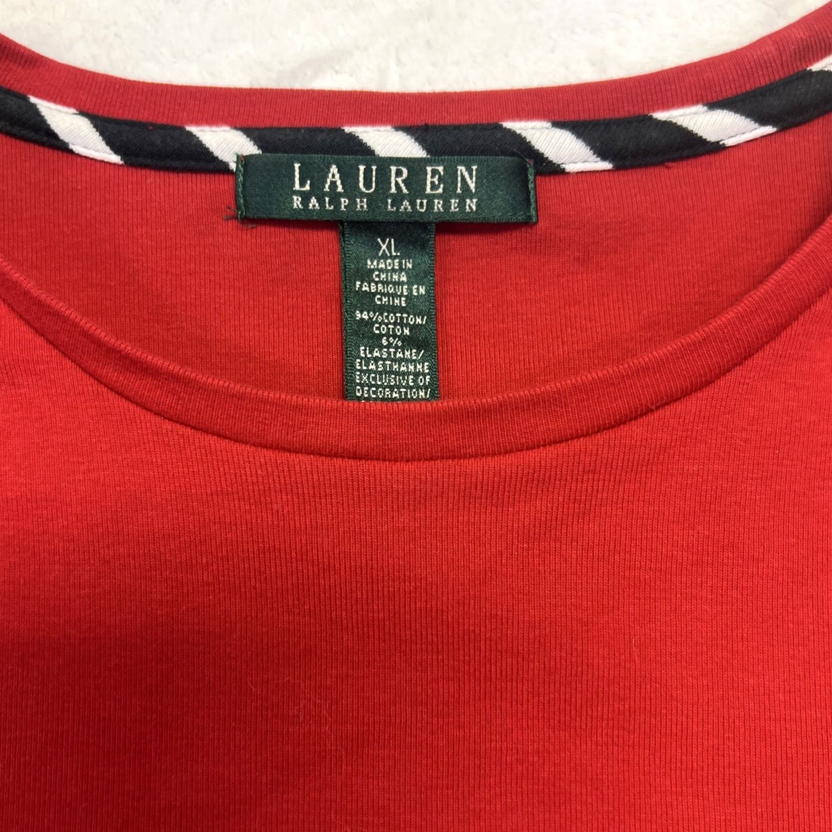 Ralph Lauren Lauren Ralph Lauren Womens XL Red Long Sleeve Crewneck Cotton Knit Top Logo Shirt Size XL / US 12-14 / IT 48-50 - 5 Thumbnail
