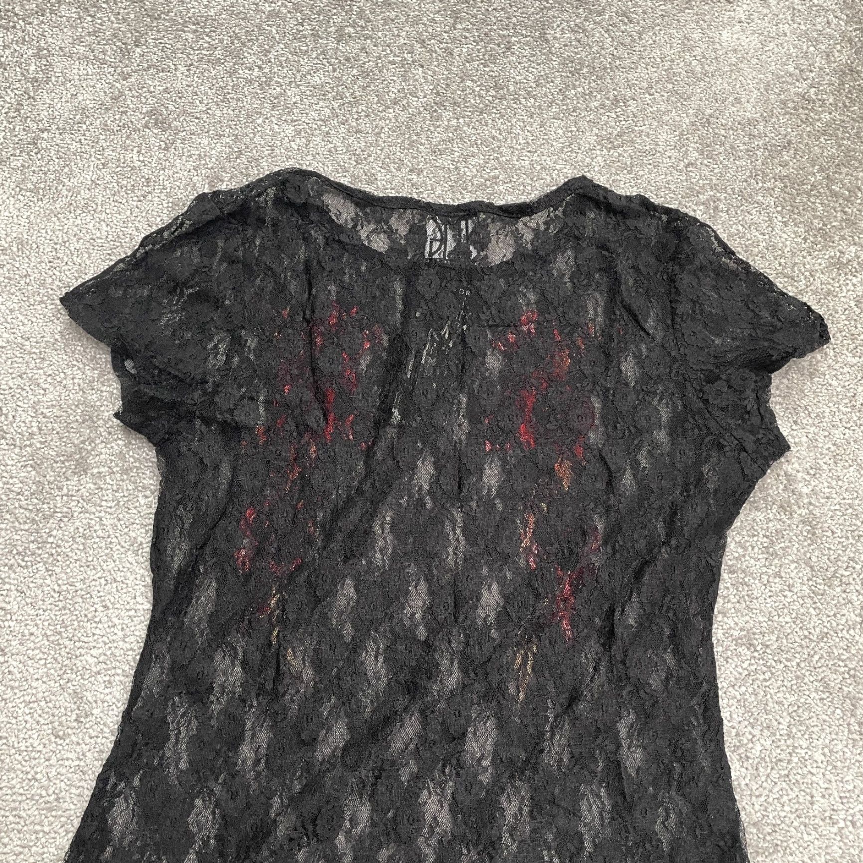 Vintage TMG Blouse Shirt Womens L Black Embroidered Lace Top NWT Rose Floral Short Sleeve Sheer Knit Nylon Spandex Casual Beach Classic 90s Size L / US 10 / IT 46 - 4 Thumbnail