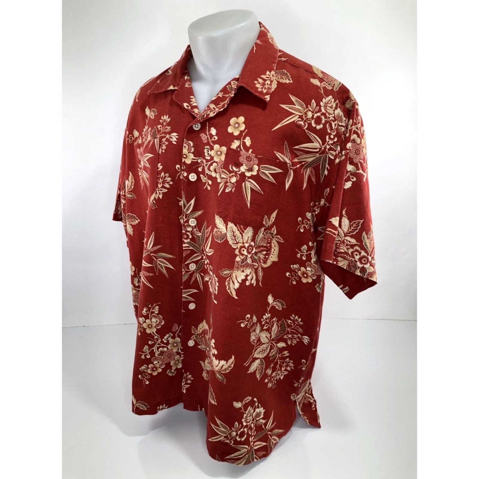 Polo Ralph Lauren VINTAGE Polo Ralph Lauren Camp Linen Blend Hawaiian Shirt XL Aloha Floral Short Sleeve Orangish Red Men Button-Up Size US XL / EU 56 / 4 - 3 Thumbnail