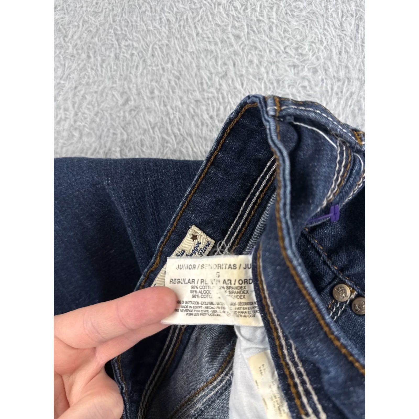 Vintage LEI Jeans Juniors 5 Blue Denim Sophia Hiphugger Flare Mid Rise Dark 25x30 Size 27" / US 4 / IT 40 - 7 Thumbnail