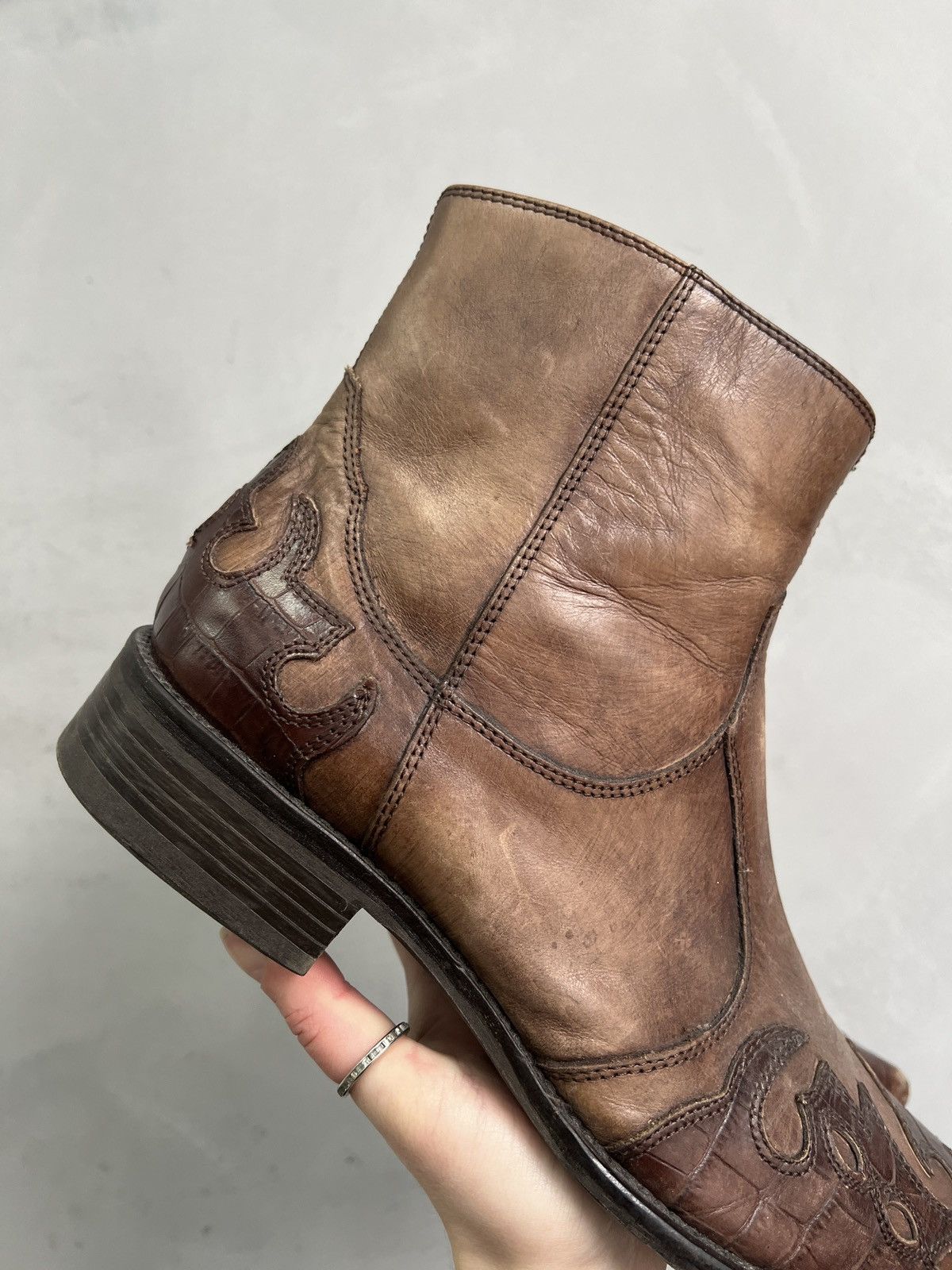 Hedi Slimane Hedi Slimane style leather western boots y2k style biker Size US 9 / EU 42 - 6 Thumbnail