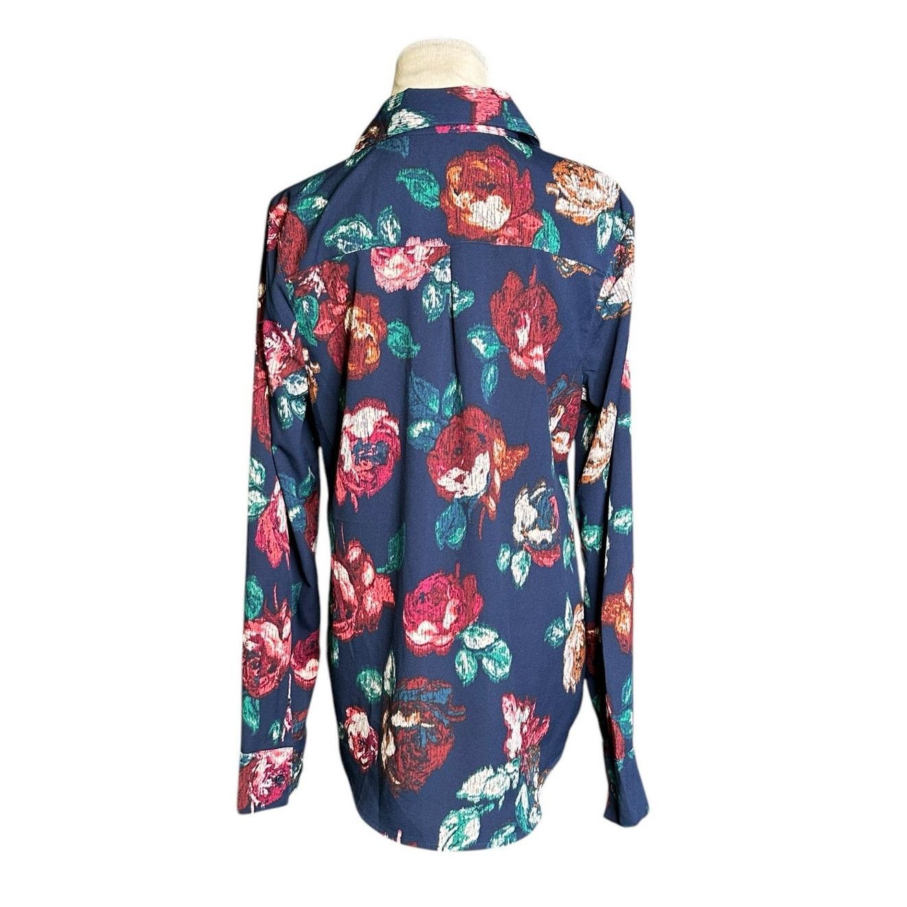 Merona Merona blue red floral long sleeves tunic blouse size M Size M / US 6-8 / IT 42-44 - 2 Thumbnail