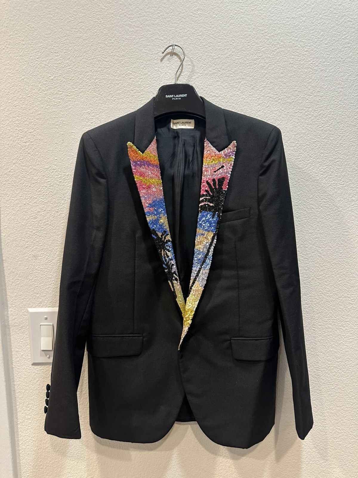 Saint Laurent Paris SS16 Sequin Palm Tree Lapel Blazer 46 Size 46R - 1 Thumbnail