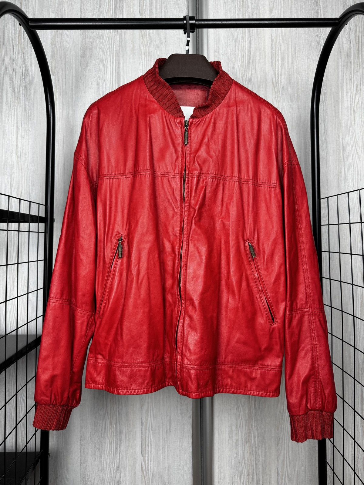 Gimo's Gimo’s red real leather bomber jacket vintage Size US L / EU 52-54 / 3 - 2 Thumbnail