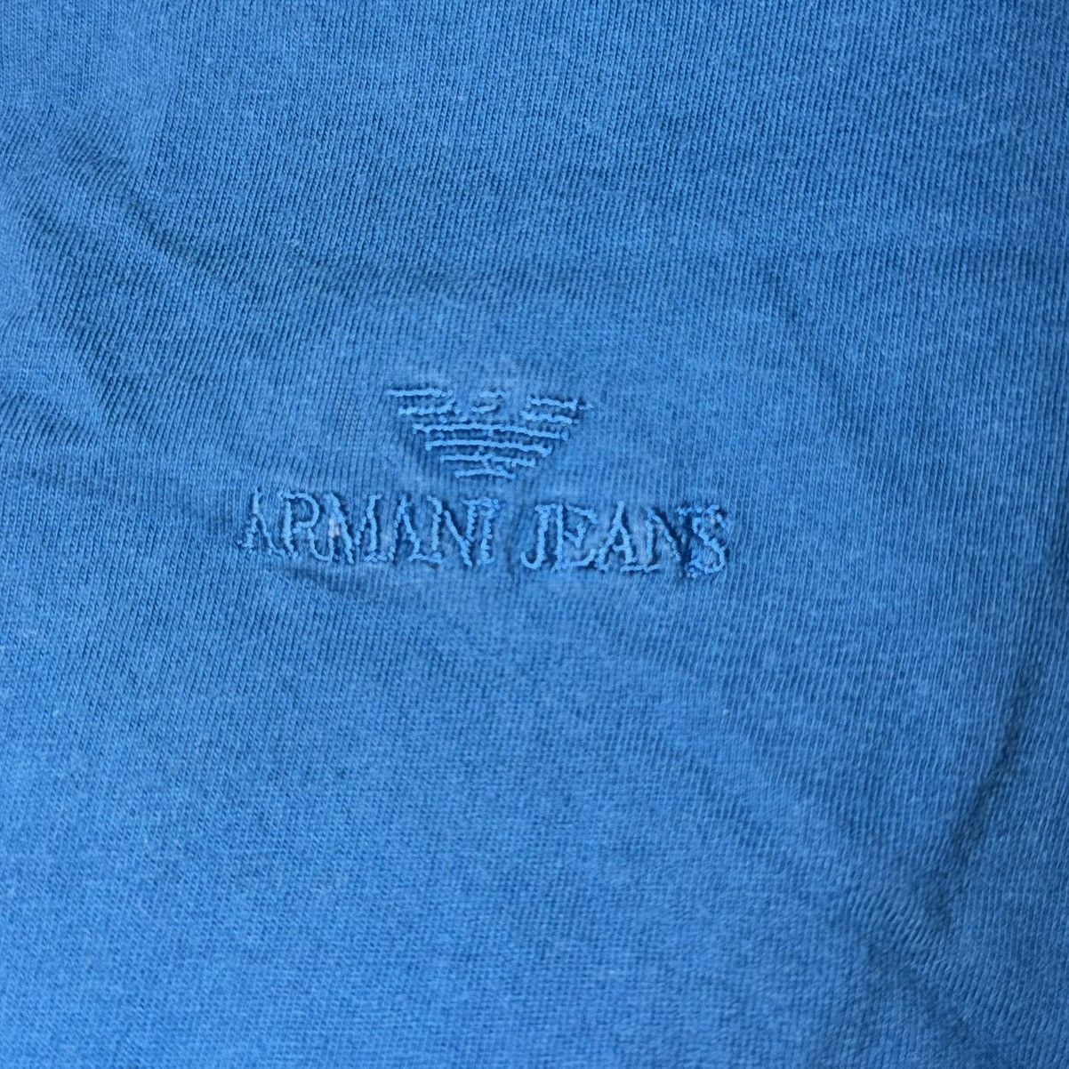 Armani Vintage 90s Armani Jeans Short Sleeve Tonal Shirt Blue Wash Size US L / EU 52-54 / 3 - 8 Thumbnail