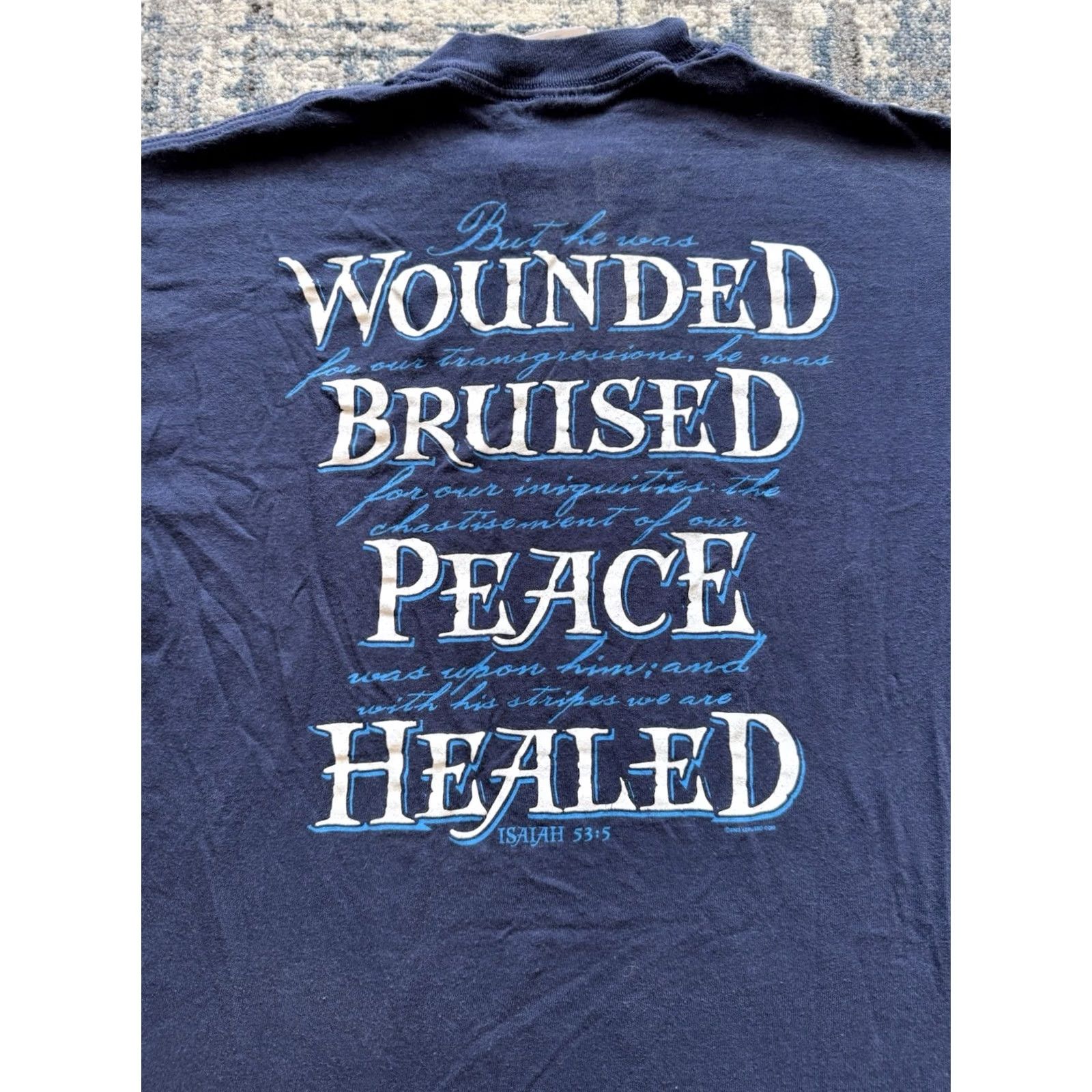 Jerzees VINTAGE His Passion Is For You Jesus Tee Sz M Kerusso Jesus Christ T Shirt Shirt Short Sleeve Crew Neck Blue Cotton Men 2000-2009 Logo Graphic Print Size US M / EU 48-50 / 2 - 5 Thumbnail