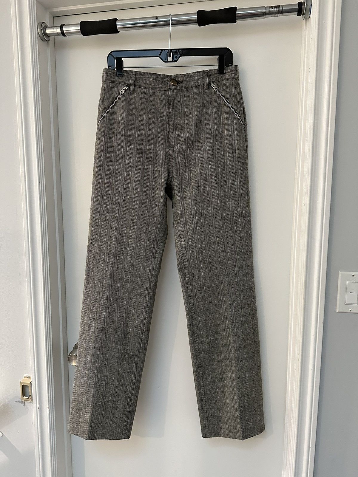 image of Stefan Cooke Ss21 “Advent” Zip-Pocket Trousers Grey Herringbone, Men's (Size 30)