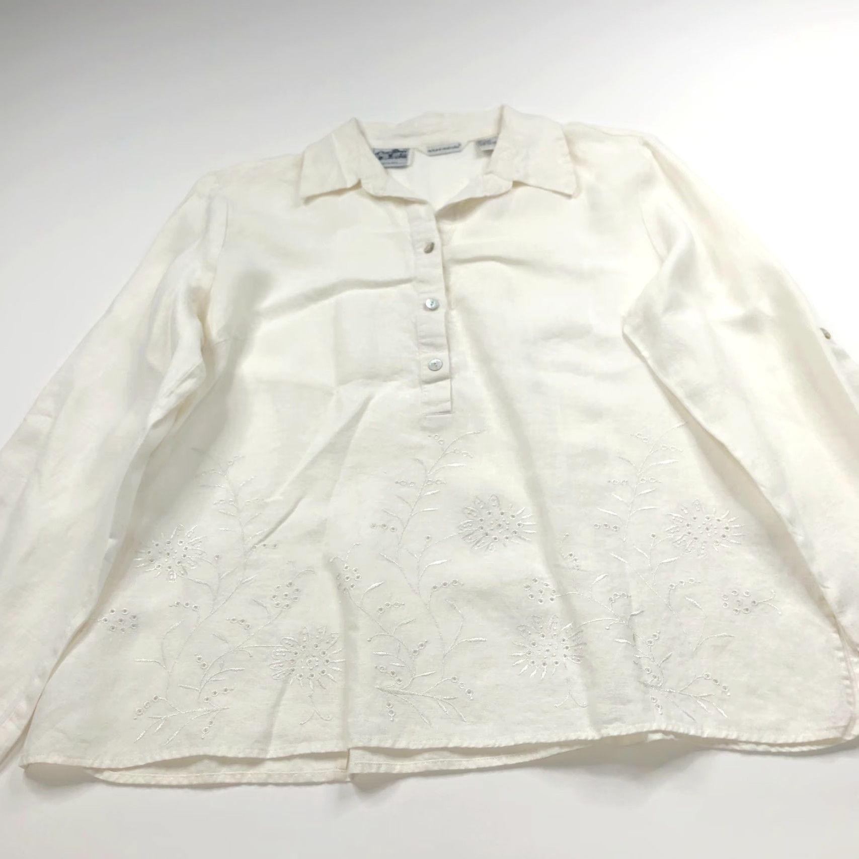 Vintage Richard Malcolm Eyelet White Button-Up Shirt Long Sleeve Linen L Womens Regular Size L / US 10 / IT 46 - 3 Thumbnail