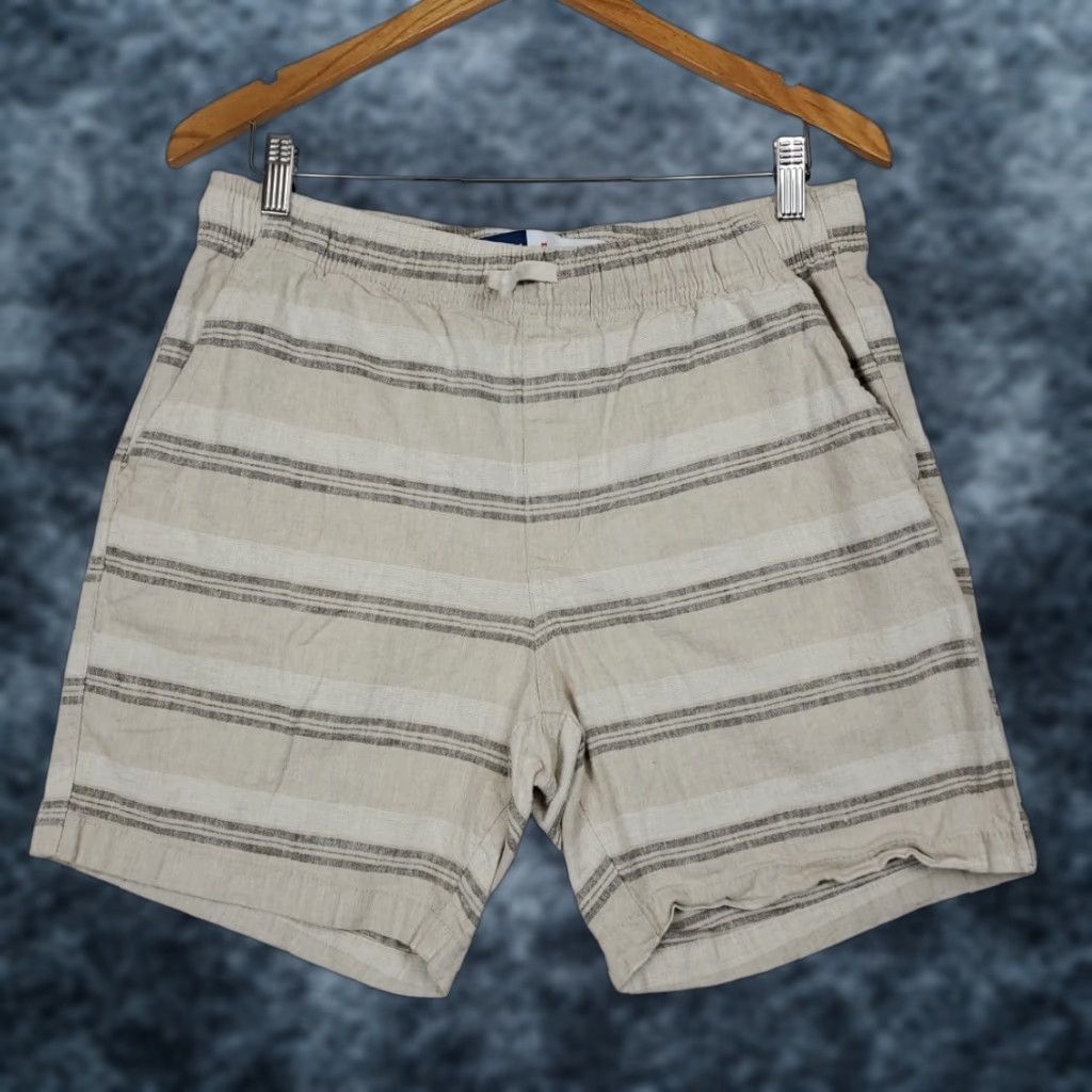 Old Navy Old Navy Linen Blend Shorts Mens M Natural Striped Elastic Band 7" Inseam Knit Chino Casual Travel Pocket Pockets Summer Men Size US 31 - 1 Thumbnail