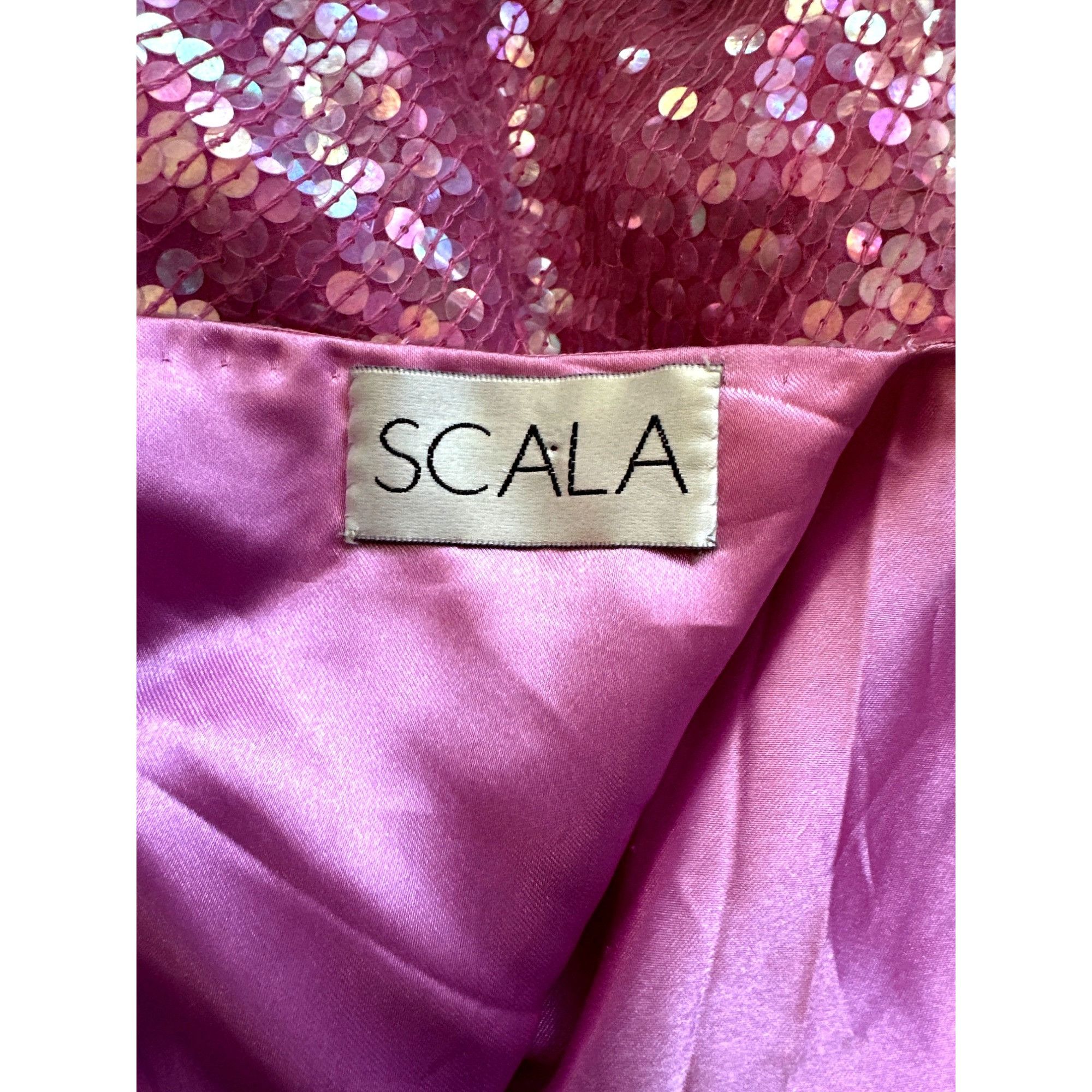 Other Scala Small Pink Silk Sequin Bias Cut Gown V Back Barbiecore Size S / US 4 / IT 40 - 7 Thumbnail