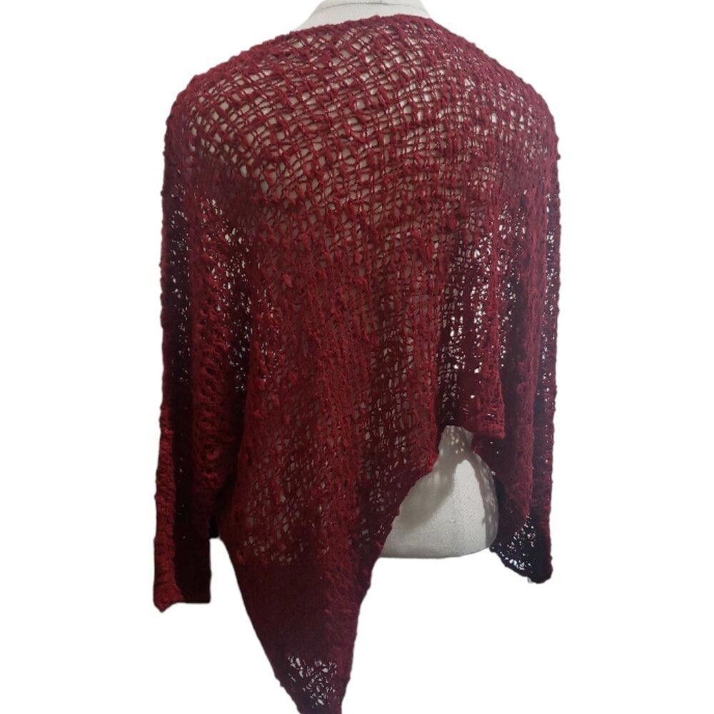 Designer CT1671 Deep Red Blue Crochet Poncho L Size L / US 10 / IT 46 - 3 Thumbnail