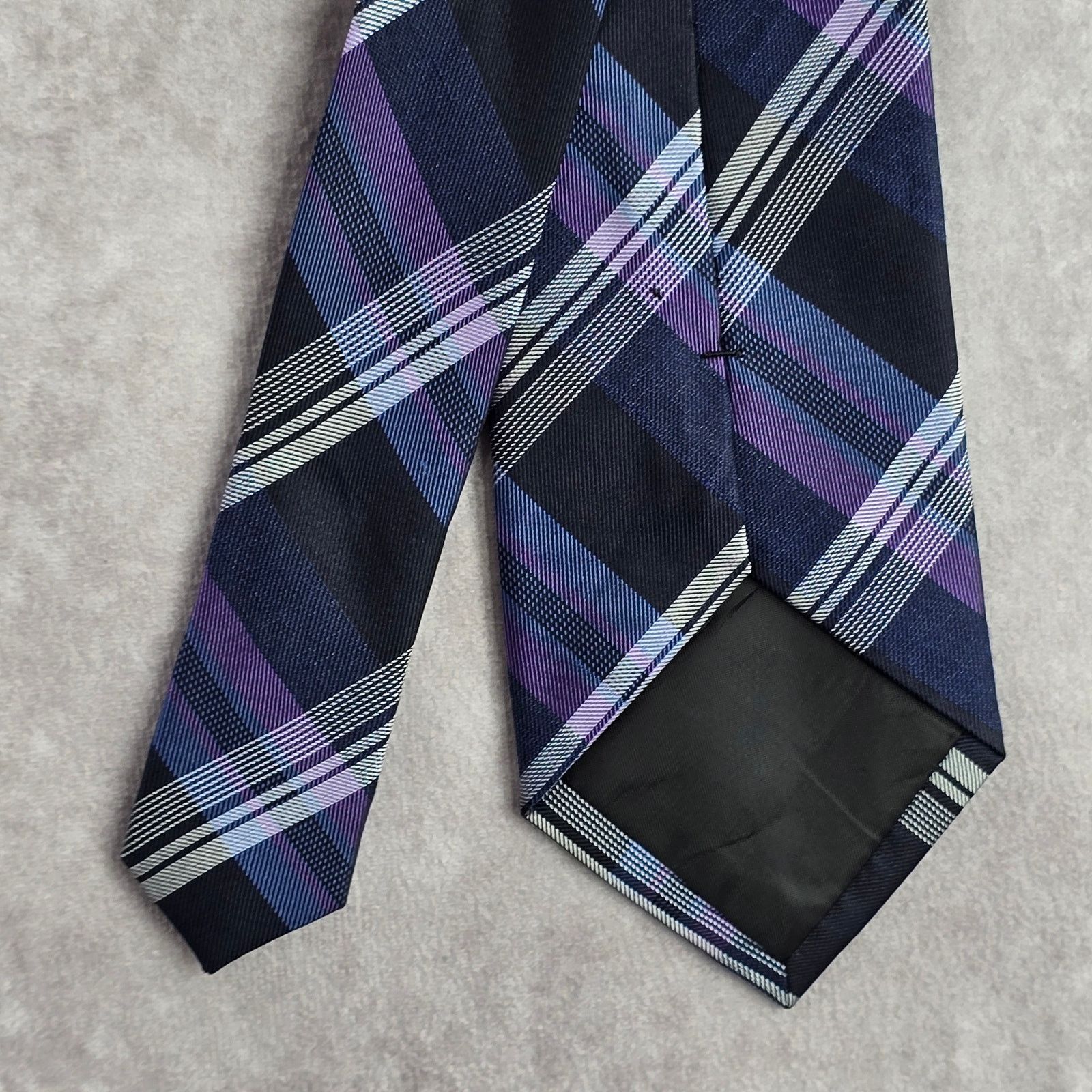 Stafford Stafford Blue Purple Plaid Tartan Silk Linen Neck Tie Men's Size 32 - 7 Thumbnail