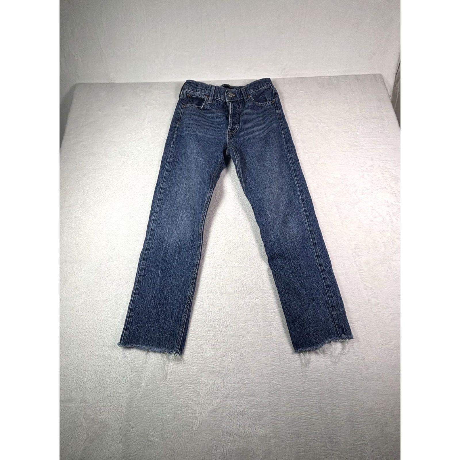 Gap Gap Jeans Womens 6/28R Distressed Straight Denim Button Fly Blue Dark Wash Cotton Spandex Regular Rise High Rise + Jeans Womens Size 28" / US 6 / IT 42 - 2 Thumbnail