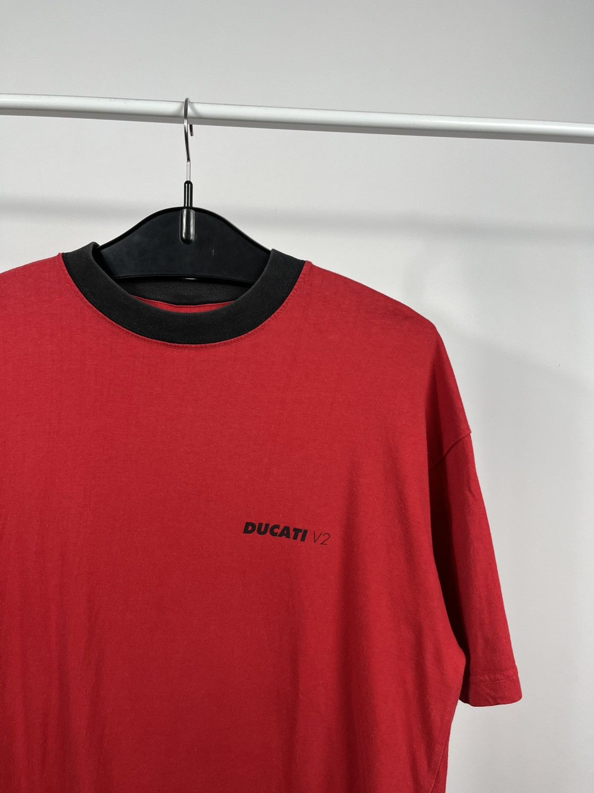 Ducati Ducati V2 Red T-Shirt Black Collar Moto Tee 100% Cotton Size US L / EU 52-54 / 3 - 3 Thumbnail