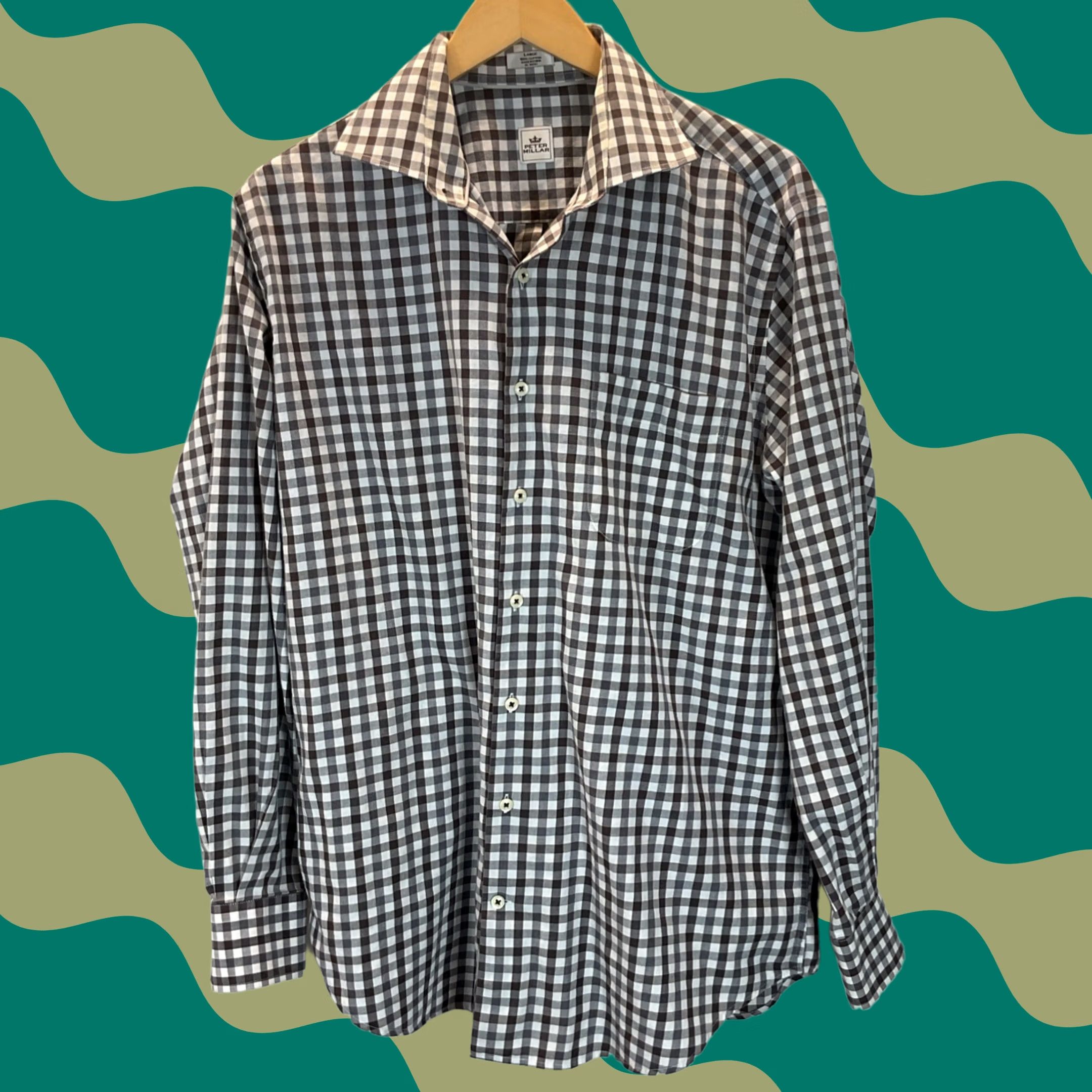 Peter Millar Peter Millar Mens Tan/Gray Gingham Cotton Button Down Shirt LG Size US L / EU 52-54 / 3 - 1 Thumbnail