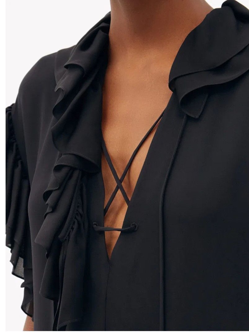 Designer × KHAITE × Other Kaelan Lace-Up Ruffle-Trimmed Silk Maxi Dress Size XS / US 0-2 / IT 36-38 - 3 Thumbnail