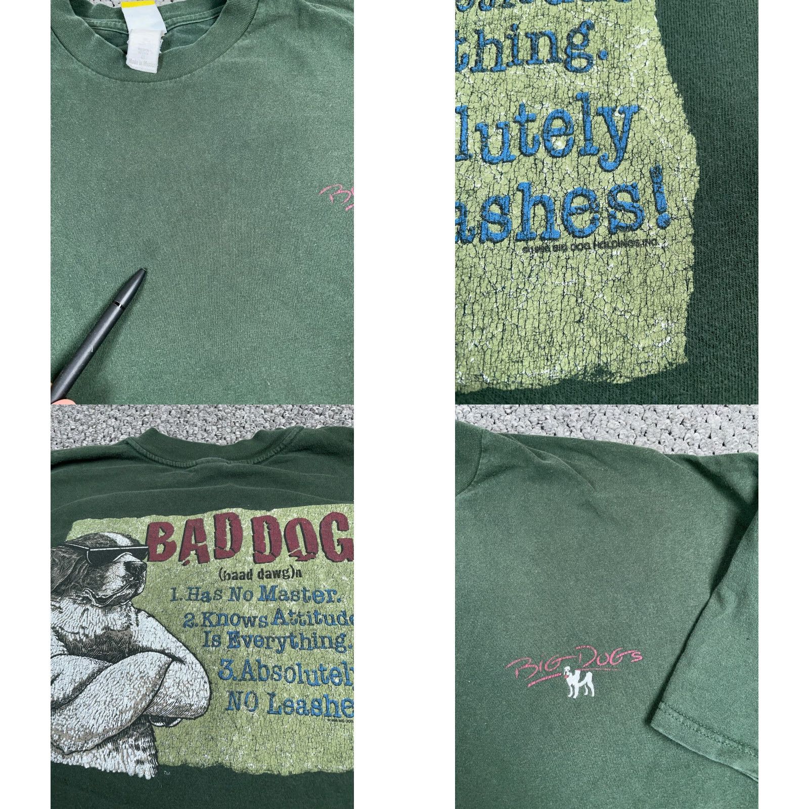 Big Dogs VTG 90s Big Dogs Bad Dog T-Shirt Adult Big 4X Green Cotton Graphic Print Double-Sided Men Shirt Mens 90s Animals Dog Funny Retro Vintage Size US XXL / EU 58 / 5 - 8 Thumbnail