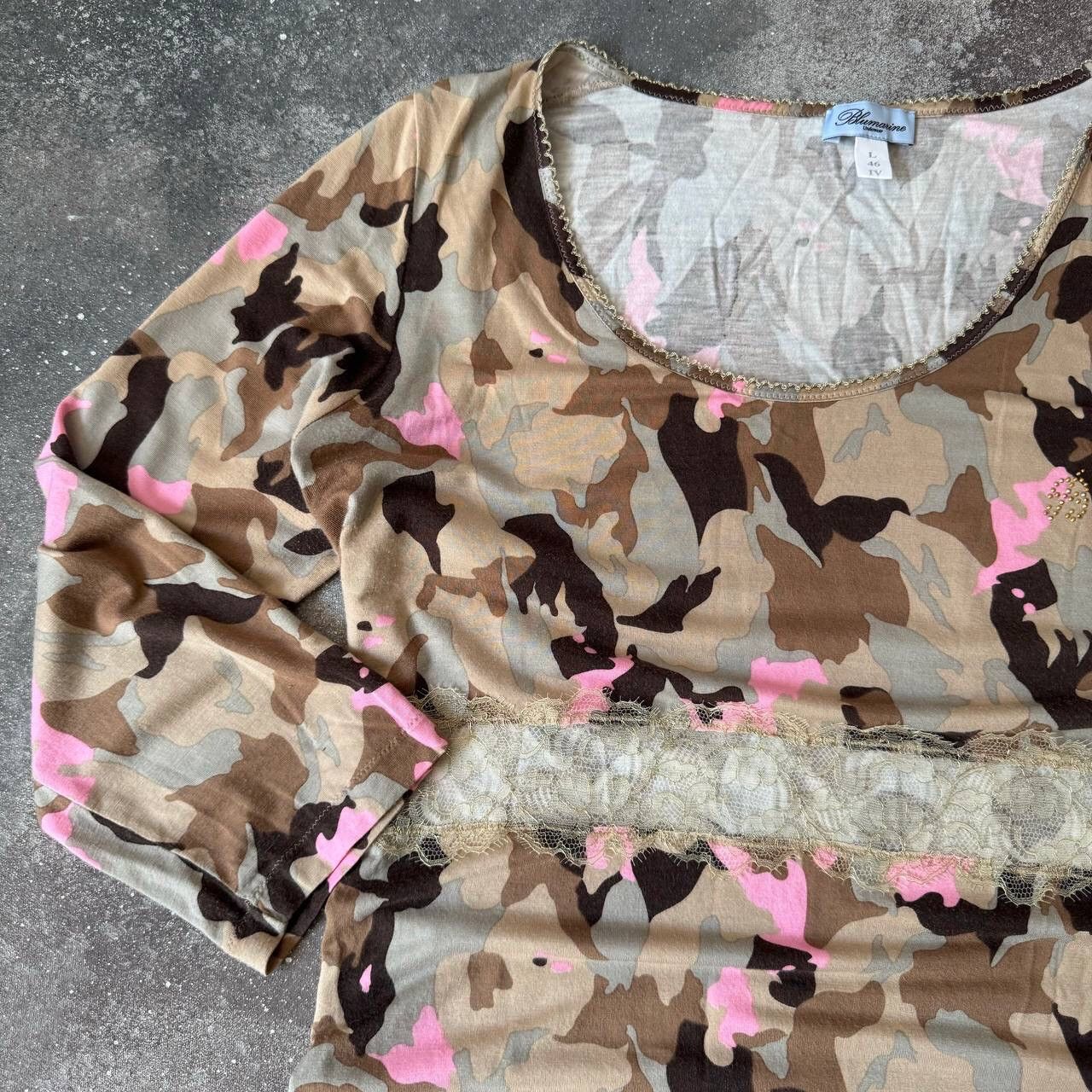 Blumarine × Vintage Blumarine Vintage 3/4 Sleeve Camo Blouse Size L / US 10 / IT 46 - 2 Thumbnail