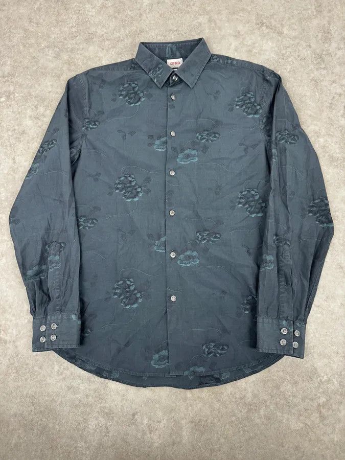 Kenzo 1990s Kenzo Blue Flower Print Shirt Size US M / EU 48-50 / 2 - 1 Thumbnail