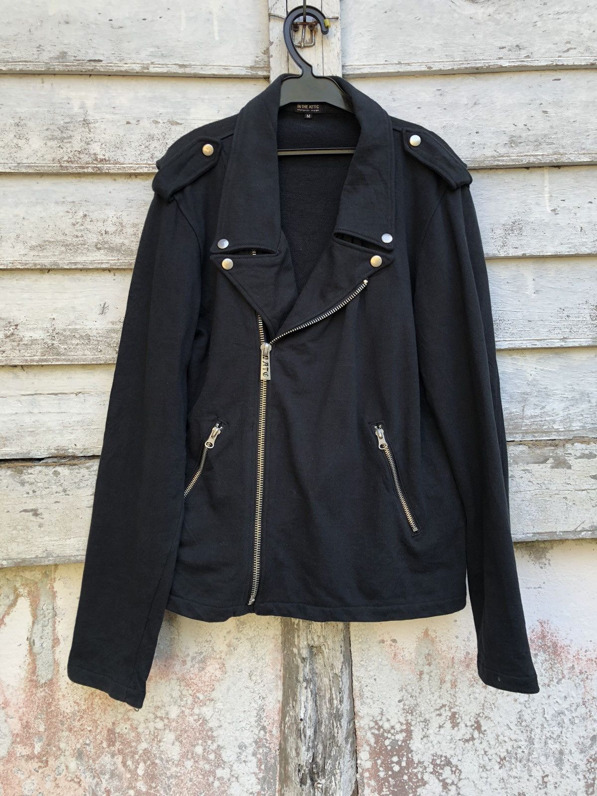 image of In The Attic Double Collar Cotton Jacket in Black, Men's (Size Medium)