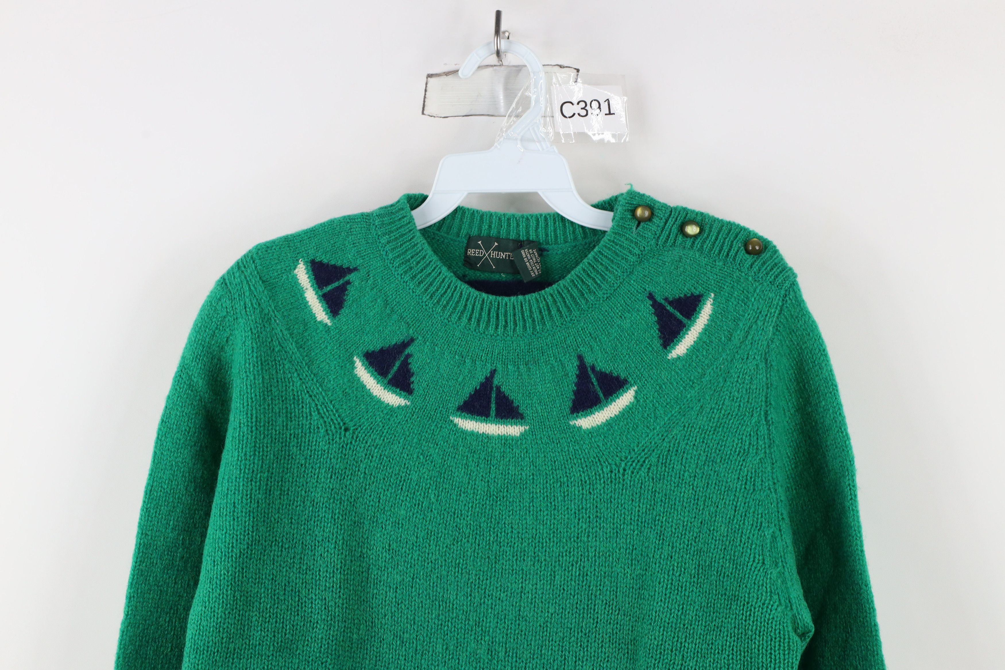 Vintage Vintage 70s Streetwear Sailboat Sailing Sweater Green Size L / US 10 / IT 46 - 2 Thumbnail