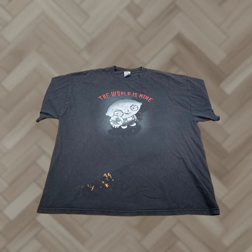 Delta VINTAGE Delta Pro Weight Shirt 2XL Black Stewie Griffin The World Is Mine Graphic Print Crew Neck Unisex Adults 2000s 90s Movie Rock Halloween Hip Hop Size US XXL / EU 58 / 5 - 1 Thumbnail