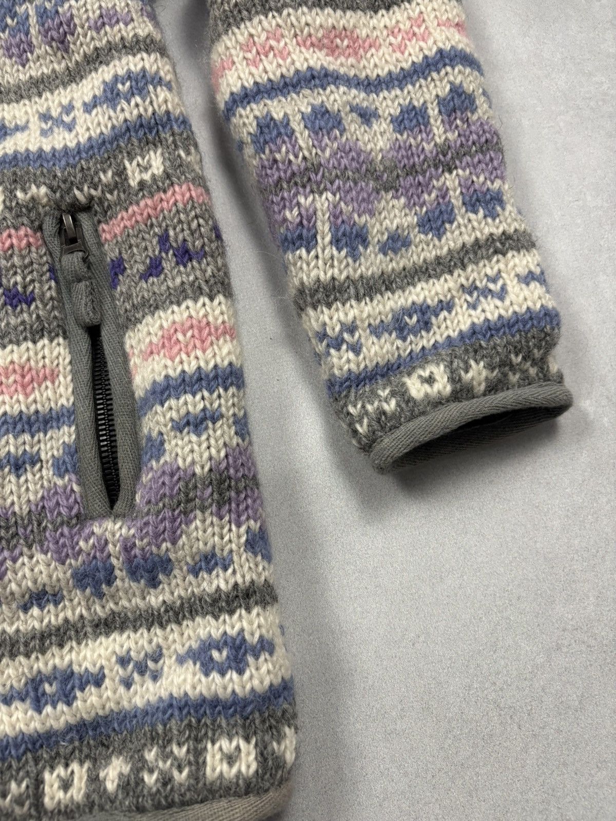Handmade Pachamama Hand Knit Wool Fleece Lined Nordic Zip Jacket M Size M / US 6-8 / IT 42-44 - 5 Thumbnail