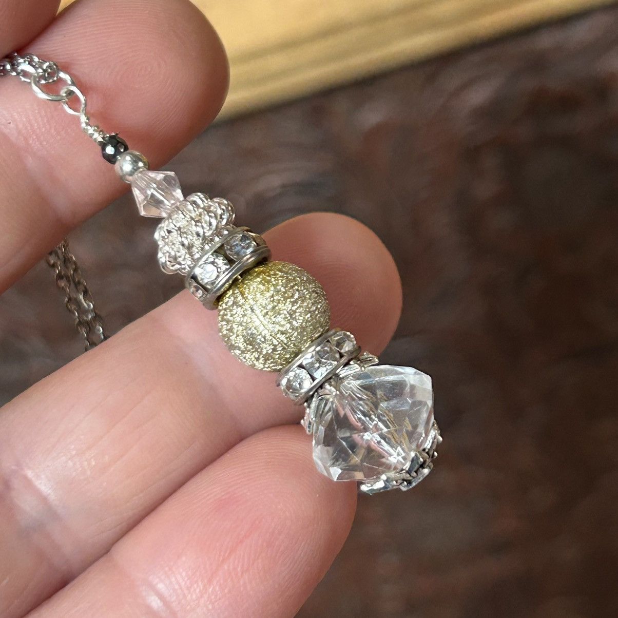 Handmade Handcrafted faceted crystal vintage lucite hematite necklace Size ONE SIZE - 1 Thumbnail