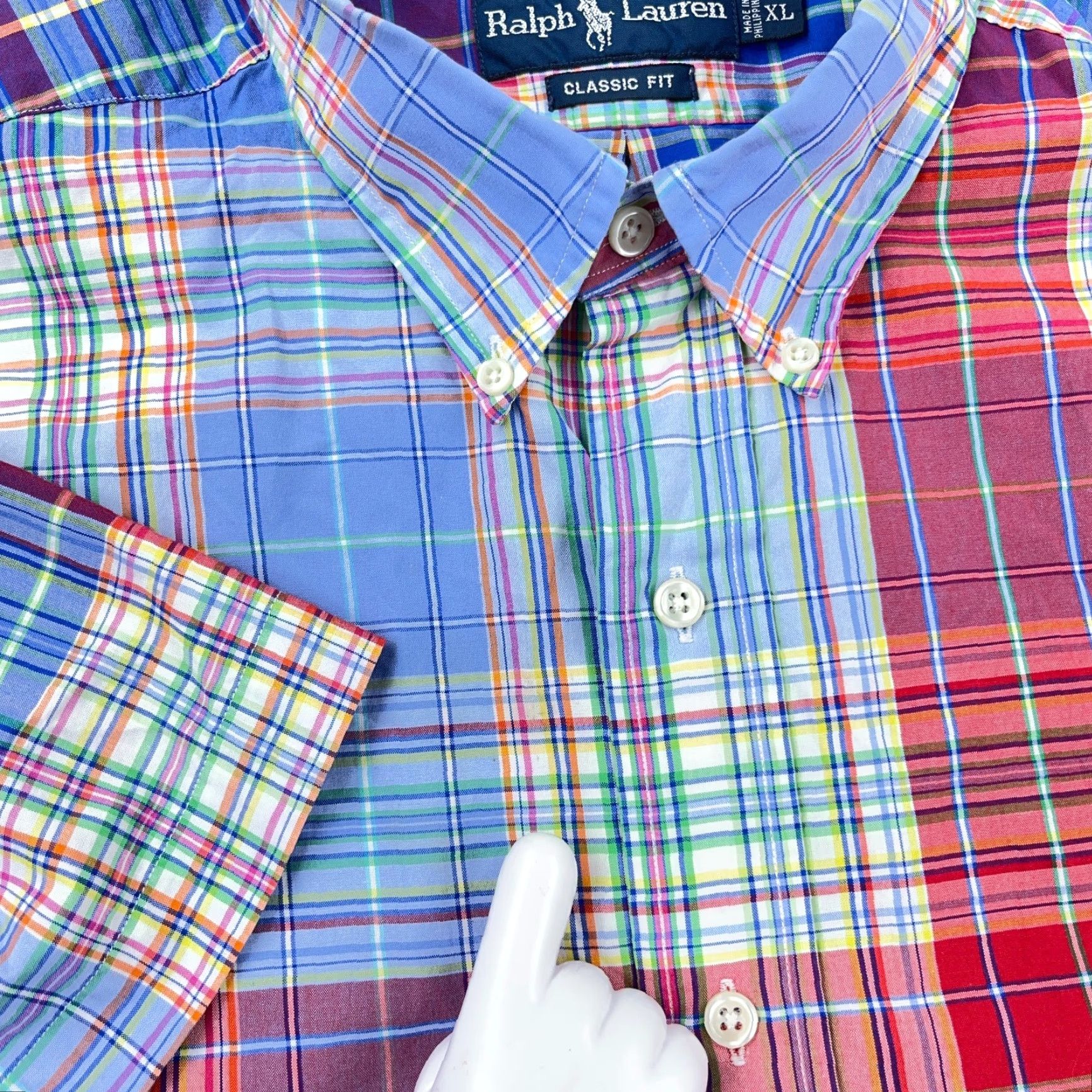 Ralph Lauren Ralph Lauren Shirt Men XL Button-Up Plaid Blue Red Tartan Camp Classic Fit Button-Front Short Sleeve, Cotton, Casual, 90s Style Size US XL / EU 56 / 4 - 3 Thumbnail