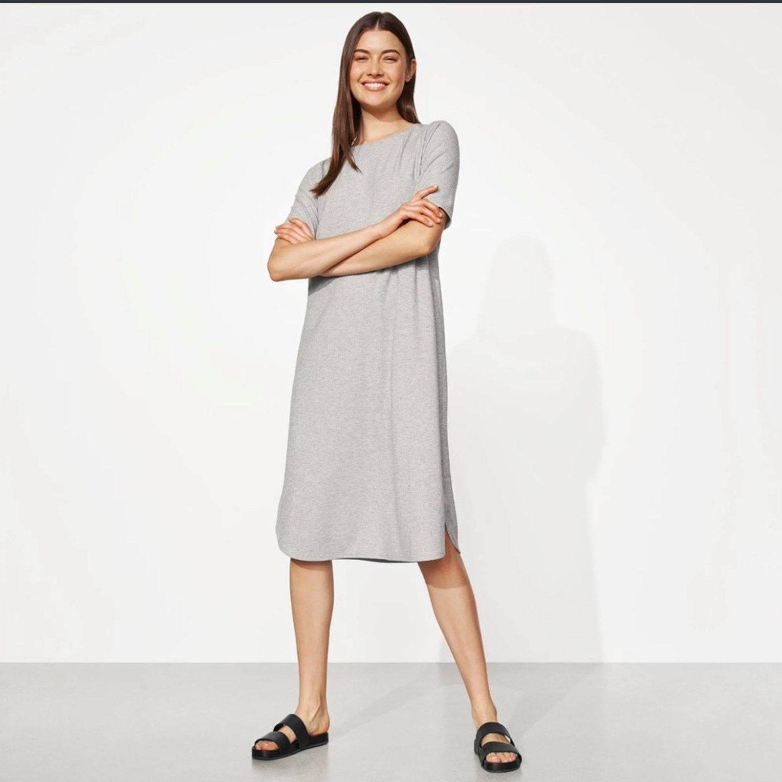 Eileen Fisher Eileen Fisher Dark Pearl Tencel Rib Crewneck Midi Dress Size XS / US 0-2 / IT 36-38 - 1 Thumbnail