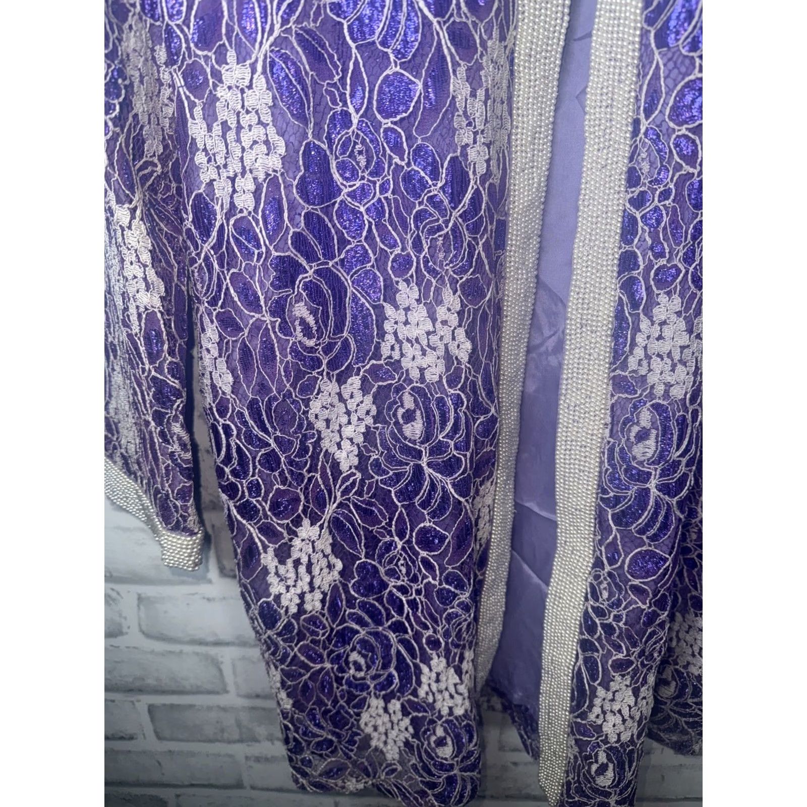 Vintage Diane Freis Purple Beaded Open Long Rayon Jacket One Size Fits All VTG NEW Size M / US 6-8 / IT 42-44 - 6 Thumbnail